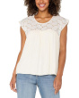 Short Sleeve Dolman Boat Neck Woven Blouse W Embroidery