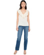 Ruffle Front Sleeveless Woven To Knit Top