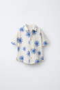 Zara РУБАШКА С ПРИНТОМ ОТ СОЛНЦА кремового / синего цвета