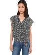 Short Ruffle Sleeve Draped Front Woven Blouse