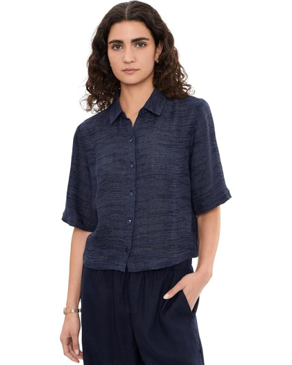 Eileen Fisher Женская рубашка с классическим воротником из льняных слоев марли