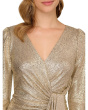 Metallic Foil Knit Draped Cocktail Dress