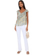 Flutter Sleeve Draped Woven Blouse