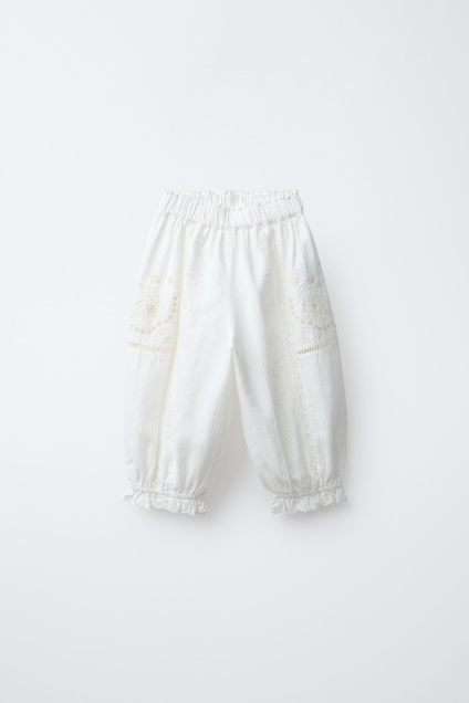Zara СПОРТИВНЫЕ ШТАНЫ ИЗ ХЛОПКА И ЛЬНА С ВЫШИВКОЙ 498852167-251-18