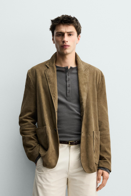 Zara ПИДЖАК ИЗ ЗАМШИ С НЕПРИНУЖДЕННОЙ ПОСАДКОЙ 529239426-515-2