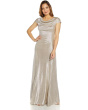 Metallic Knit Drape Neck Gown