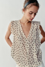 Zara БЛУЗКА С ТОЧЕЧНЫМ РИСУНКОМ кремового / коричневого цвета