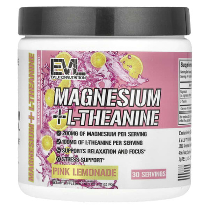 EVLution Nutrition, магний и L-теанин, со вкусом розового лимонада, 90 г (3,17 унции)