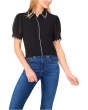 Short Sleeve Scallop Contrast Trim Button Up Top
