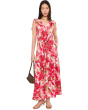 Sleeveless Dot Crepe Floral Drawstring Midi Dress