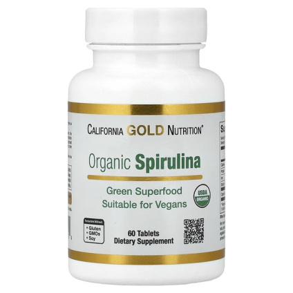 California Gold Nutrition, органическая спирулина, 60 таблеток (500 мг в 1 таблетке)