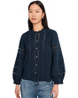 High-Neck Lace-Insert Pintuck Top