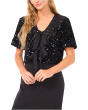 Velvet Sequin Short Sleeve Bow Front Top