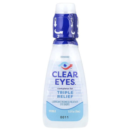 Clear Eyes, Triple Action, увлажняющие / снимающие покраснение капли для глаз, 15 мл (0,5 жидк. унц.)