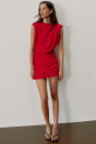 Zara МИНИ-ПЛАТЬЕ С ДРАПИРОВКОЙ И НАПЛЕЧНИКАМИ красного цвета