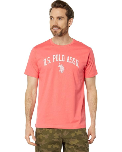 U.S. POLO ASSN. Мужская однотонная футболка с круглым вырезом и сеткой в виде арки с коротким рукавом