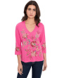 3/4 Sleeve Trapunto V-Neck Tee