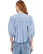 Shirred Crewneck Button-Up Top