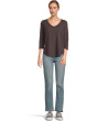 3/4 Sleeve V-Neck Tee with Curved Hem