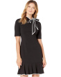 Knit Crepe Tie Neck Flounce Dress