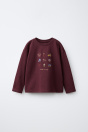 Zara Футболка с вышивкой, талия цвета баклажана