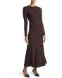 Long Sleeve Crew Curved Seam Rouched Dress