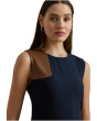 Faux-Leather-Trim Georgette Dress