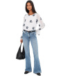 Embroidered Long Sleeve Smocked Cuff Blouse