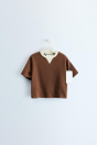Zara ФУТБОЛКА TIMELESS коричневого ЦВЕТА С КОНТРАСТНЫМ ВОРОТНИКОМ