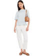 Embroidered Pintuck High-Neck Top