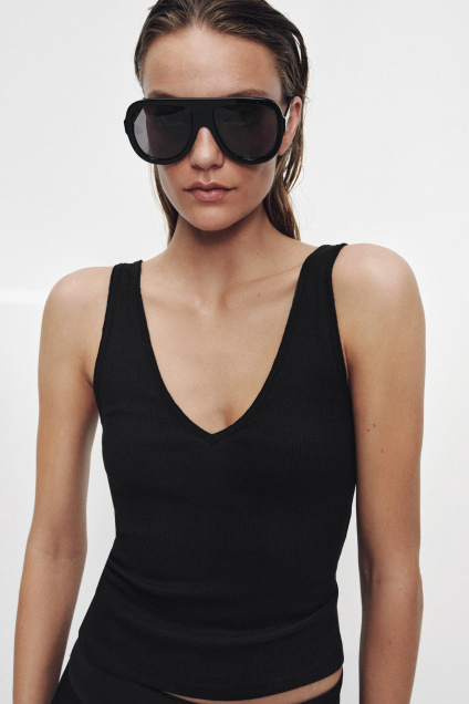 Zara ТОП С РЕБРИСТЫМ РИСУНКОМ И V-ОБРАЗНЫМ ВЫРЕЗОМ 508158963-800-2