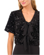 Velvet Sequin Short Sleeve Bow Front Top
