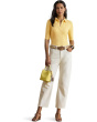 Rib-Knit Elbow-Sleeve Polo Tee