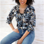 Floral-Print-Bluse (inklusive Top), schwarz-hellblau
