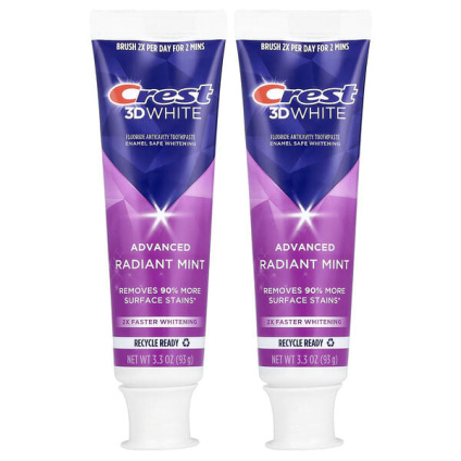 Crest, 3D White, улучшенная формула, зубная паста против кариеса с фторидом, со вкусом мяты, 2 тюбика по 93 г (3,3 унции)