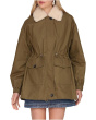 Cinched Cotton Jacket With Faux Shearling Collar