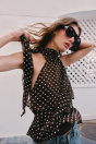 Zara ТОП НА БРЕТЕЛЬКАХ С ВОЛАНАМИ И ТОЧКАМИ коричнево-белого цвета