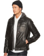 Faux Leather Trucker with Jersey Hood and Fleece Lining