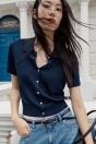 Zara Темно-синий КАРДИГАН С КОРОТКИМИ РУКАВАМИ