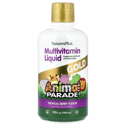 NaturesPlus, Animal Parade® Gold, жидкая мультивитаминная добавка, со вкусом тропических ягод, 900 мл (30 жидк. унций)