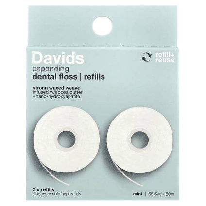 Davids, Расширяющаяся зубная нить, сменные кассеты, мята, 2 шт. (30 м) (32,8 ярда)