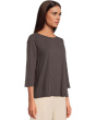 3/4 Sleeve Waffle Mix Media Open Crew Neck Tee