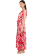 Sleeveless Dot Crepe Floral Drawstring Midi Dress
