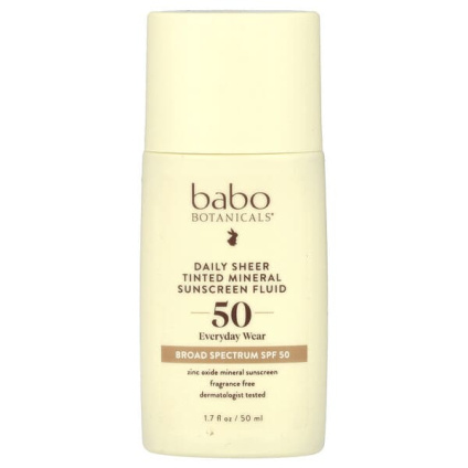 Babo Botanicals, ежедневный солнцезащитный жидкий минерал с полупрозрачным оттенком, SPF 50, без отдушек, 50 мл (1,7 жидк. унции)