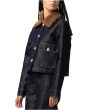 Metallic Denim Jacket with Faux Sherpa Collar in Blue