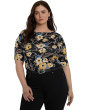 Plus Size Floral Stretch Cotton Boatneck Tee