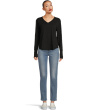 Long Sleeve Waffle Mix V-Neck Top