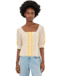 1/2 Sleeve Square Neck Tie Back Woven Top