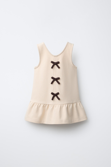 Zara ПЛАТЬЕ ПУНТО-ДИ-РОМА С КОНТРАСТНЫМИ БАНТАМИ 502060398-715-18