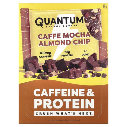 Quantum Energy Square, протеиновый батончик с кофеином, кофе мокко с миндальной крошкой, 8 батончиков по 48 г (1,69 унции)